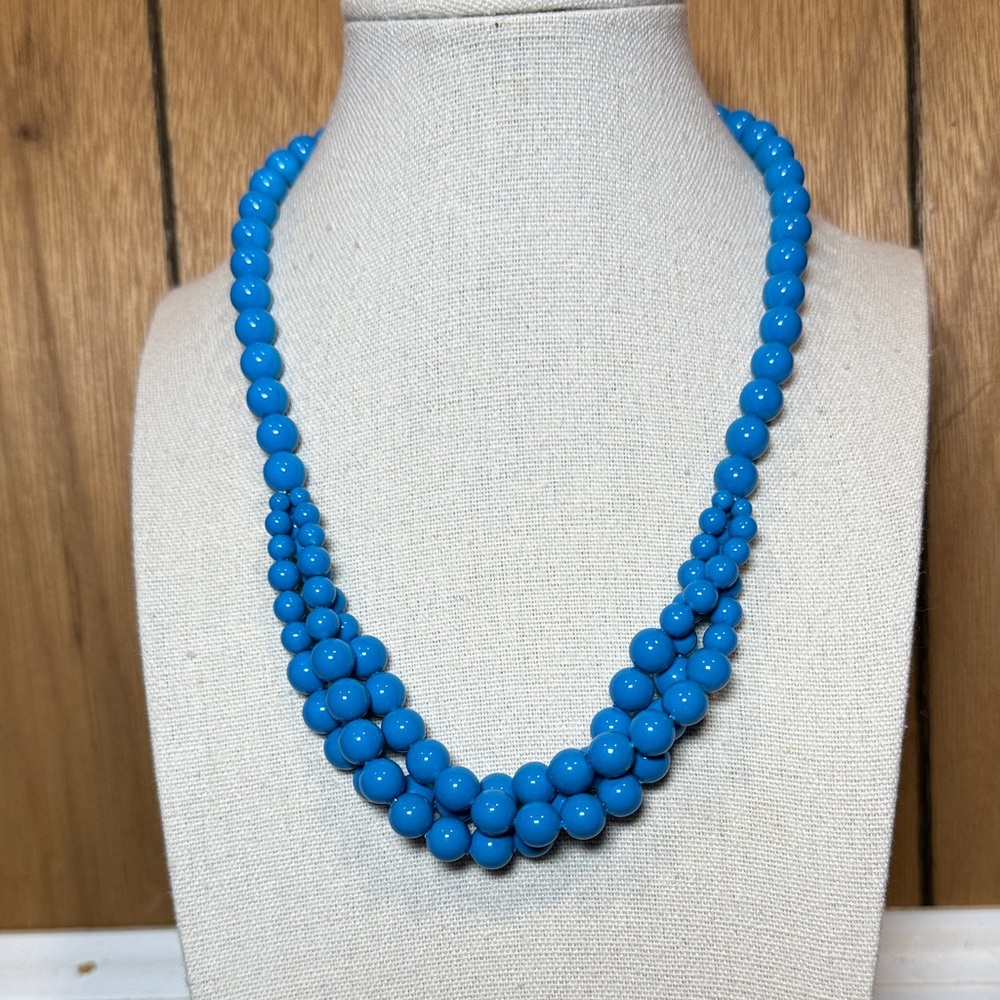 Vintage aqua blue statement 3 strand twist coquette cottage beach coastal